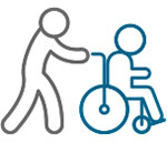 Symbolbild Pflege –  Eine pflegende Person mit einem Pflegebedürftigen im Rollstuhl